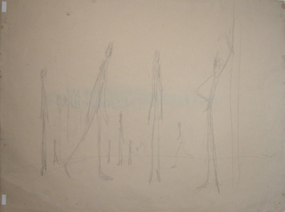 Fondation Giacometti -  [Femme nue debout] (recto) / [Figures sur une place] (verso)