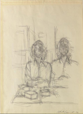 Fondation Giacometti -  [Buste d'Annette (deux fois)] (recto) / [Femme lisant à Stampa] (verso)