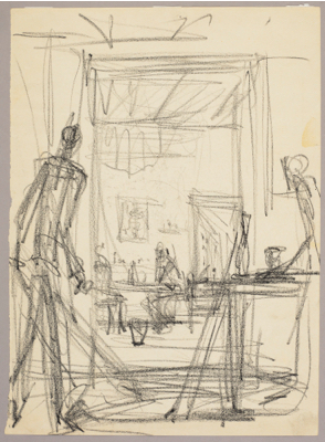 Fondation Giacometti -  Personnages dans un intérieur (recto) / Hommes qui marchent (verso)