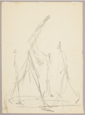 Fondation Giacometti -  Personnages dans un intérieur (recto) / Hommes qui marchent (verso)