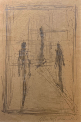 Fondation Giacometti -  [Trois hommes qui marchent (recto) / Femme accoudée (verso)]