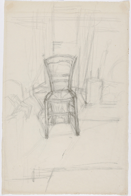 Fondation Giacometti -  [Chaise dans l'atelier] (recto) / [Personnage assis et deux têtes] (verso)