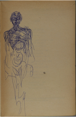 Fondation Giacometti -  Etudes de têtes et homme debout, sur pages du livre « Patatrot » de Dick Francis, Paris, Gallimard, Série noire no 792, 1963