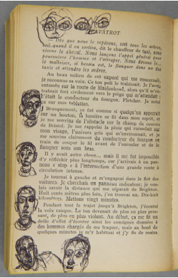 Fondation Giacometti -  Etudes de têtes et homme debout, sur pages du livre « Patatrot » de Dick Francis, Paris, Gallimard, Série noire no 792, 1963