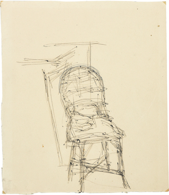 Fondation Giacometti -  Chaise dans l'atelier (recto) / Sculpture sur sellette et chaise dans l'atelier (verso)