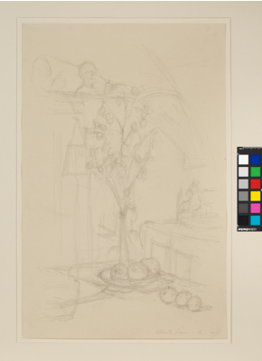 Fondation Giacometti -  Fleurs dans un vase (recto) / Pommes et lunettes sur la table (verso)