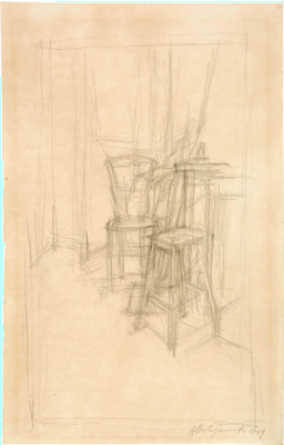 Fondation Giacometti -  Tabouret et chaise dans l'atelier