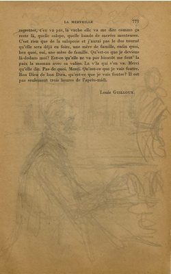 Fondation Giacometti -  Homme assis et personnage dans Louis Guilloux "La merveille", dans Les Lettres Nouvelles, n°7, septembre 1953, p. 779